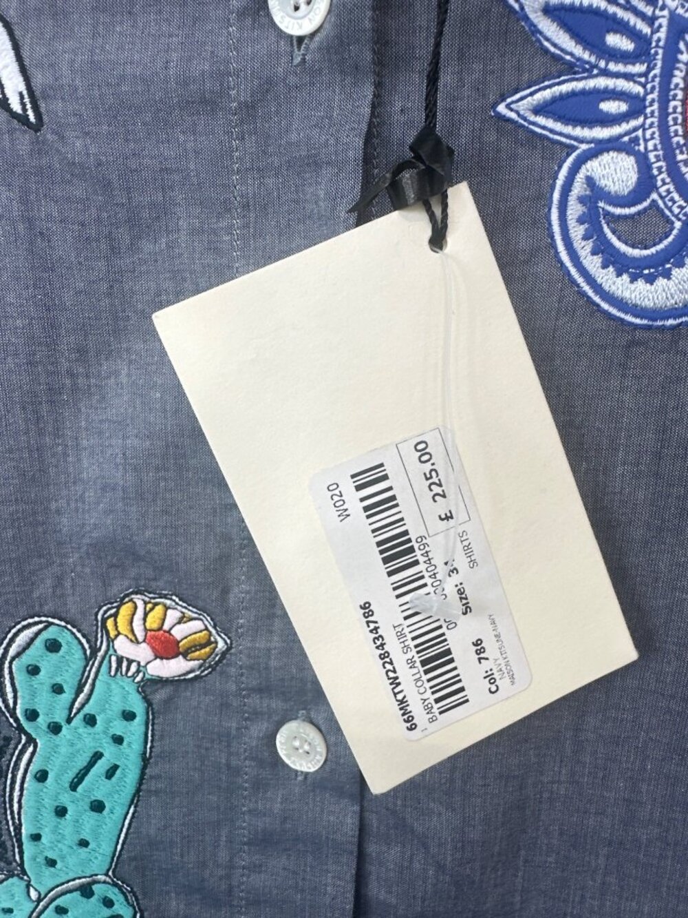 Maison Kitsune Baby Collar Shirt Size EU 34 Chambray Embroidered Patches NEW - Picture 4 of 9